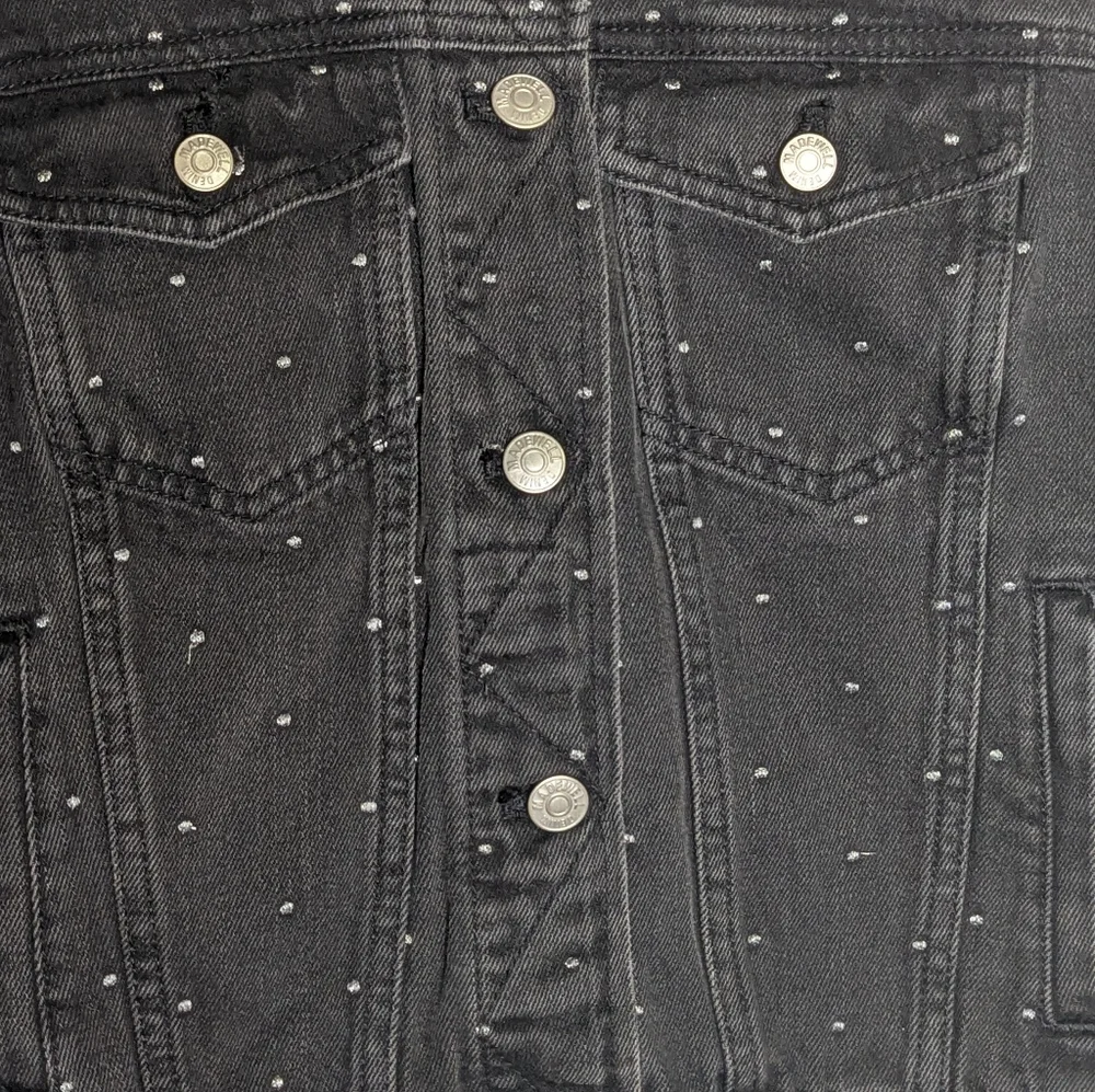 Madewell Boxy Crop Denim Jacket Stitched Silver Dot Black XS - Picture 2 of 5